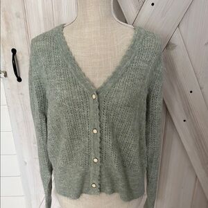 Women's Green Knit Cardigan Sweater